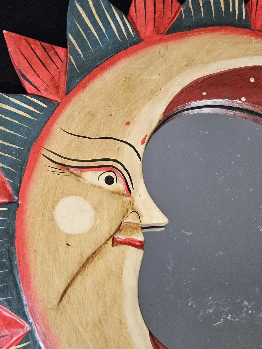 Vintage Hand Painted Celestial Sun Moon Wall Mirrors Set 16